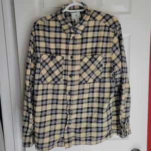H&M Medium Beige/Black Plaid Relaxed Fit Shirt